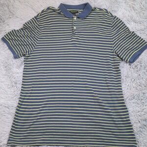 John Bartlett Shirt Mens XL Blue Yellow Striped Polo Golf Casual Comfort Classic